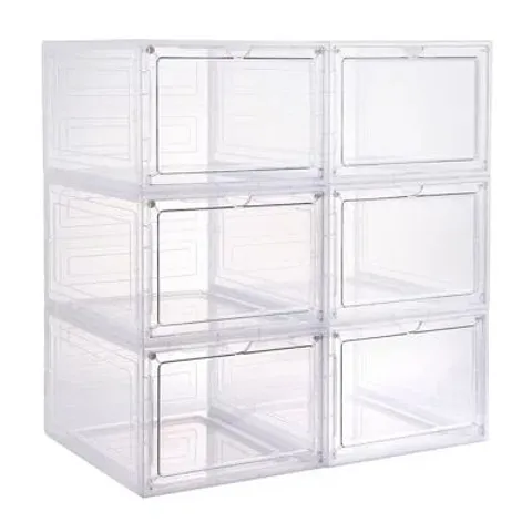 BOXED 6 PAIR STACKABLE SHOE STORAGE BOX