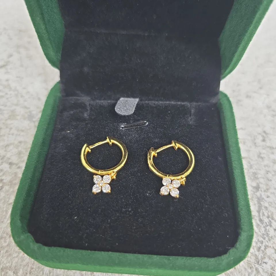 THE LOVE COLLECTION WOMENS FLOWER DROP LAB GROWN DIAMOND HUGGIE HOOP EARRINGS - MULTI