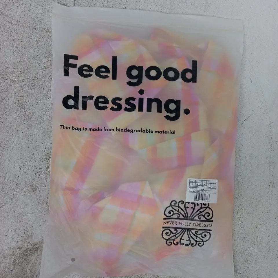 BAGGED NEVER FULLY DRESSED CHECK LOLA DRESS IN PINK/MULTI SIZE UK 12