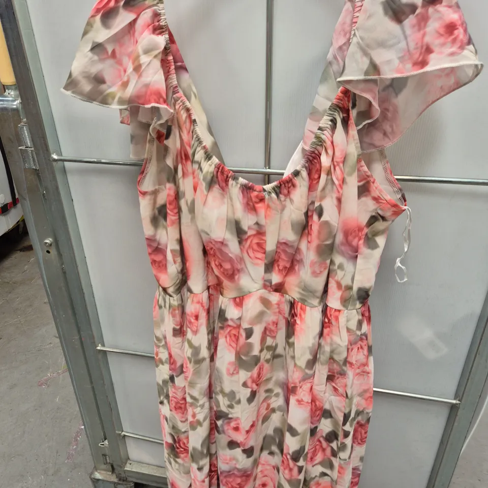 YOURS CLOTHING FLORAL MAXI DRESS, UK 22 (EUR 50, US 18) – PINK FLORAL PRINT