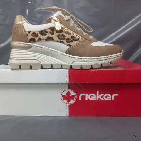 BOXED PAIR OF RIEKER TRAINERS IN BROWN SIZE 4