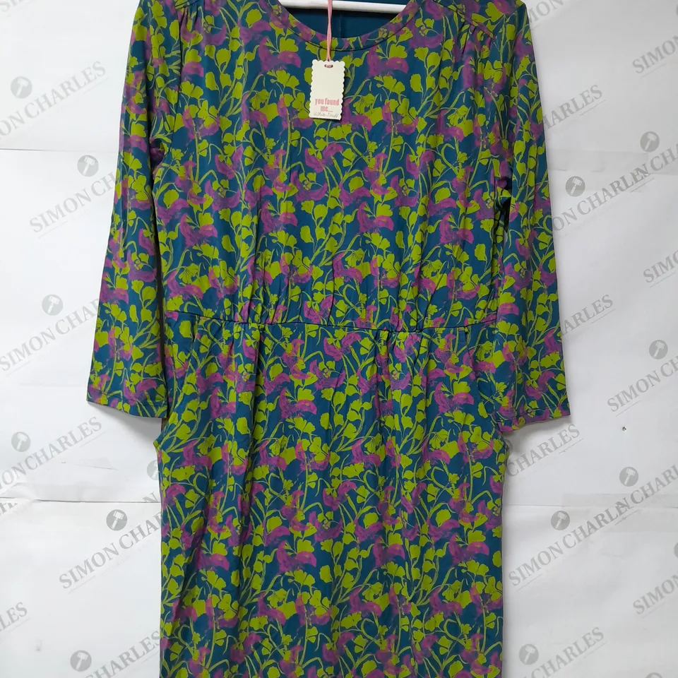 WHITE STUFF LADIES TALIA JERSEY DRESS TEAL MULTI SIZE 14