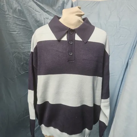 PULL&BEAR MEN'S STRIPED KNIT POLO SWEATER - (EU 38)