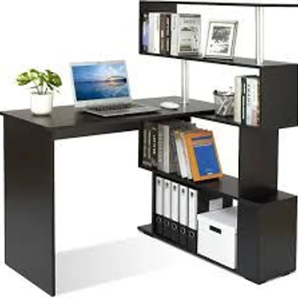 MONDEER L SHAPED COMPUTER DESK, CORNER DESK, 360 DEGREE ROTATABLE, SPACE SAVING TABLE WITH SPACIOUS STORAGE FOR HOME OFFICE WORKSTATION