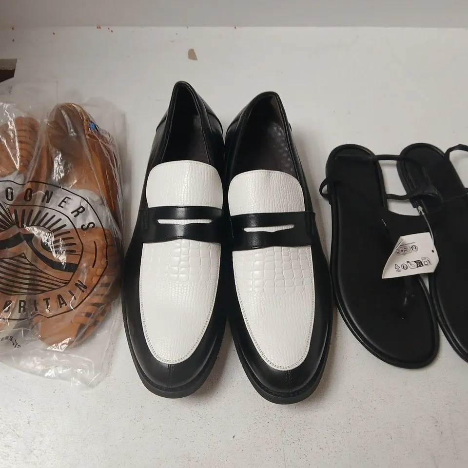 BOX OF APPROXIMATELY 12 ASSORTED PAIRS OF SHOES AND FOOTWEAR ITEMS IN VARIOUS COLOURS, STYLES, AND SIZES - COLLECTION ONLY