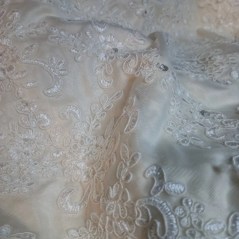 DESIGNER CHAMPAGNE SATIN/NET LACE DETAILED WEDDING DRESS