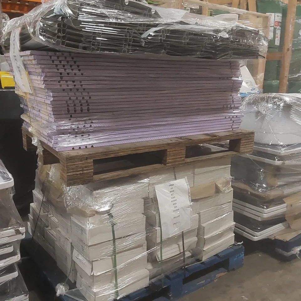 PALLET CONTAINING APPROXIMATELY 254x DESIGNER BRICK TILES, 50x GROOVED INSULATION BOARDS & ALUMINIUM PLATES