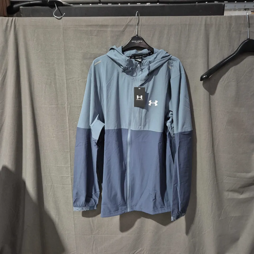 UNDER ARMOUR MEN'S HOODED JACKET AND PANTS  – TWO-TONE BLUE AND GREY, 2XL (US)