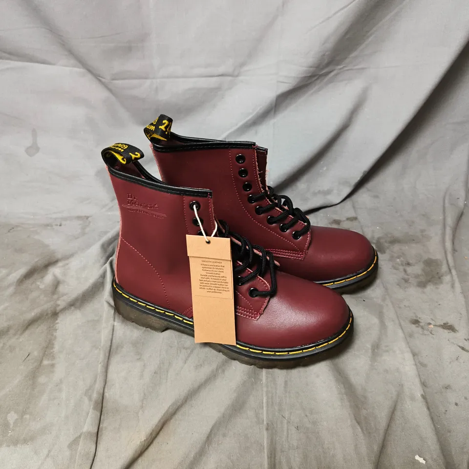 UNBOXED DR. MARTENS 1460 8-EYE BOOTS – BURGUNDY LEATHER, AIRWAIR SOLE UK SIZE 6