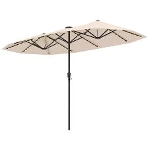 BOXED 290 CM PATIO UMBRELLA WITH CRANK AND 8 STURDY RIBS FOR GARDEN YARD BEIGE