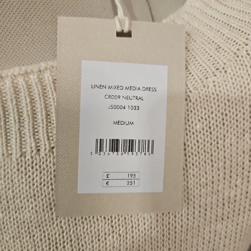 JIGSAW LINEN MIXED MEDIA DRESS IN NEUTRAL – SIZE M