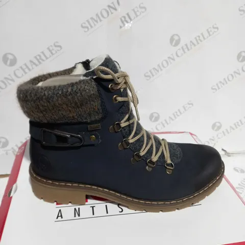 RIEKER MULTI-COLOURED CUFFED HIKING BOOTS IN BLUE - UK SIZE 6.5