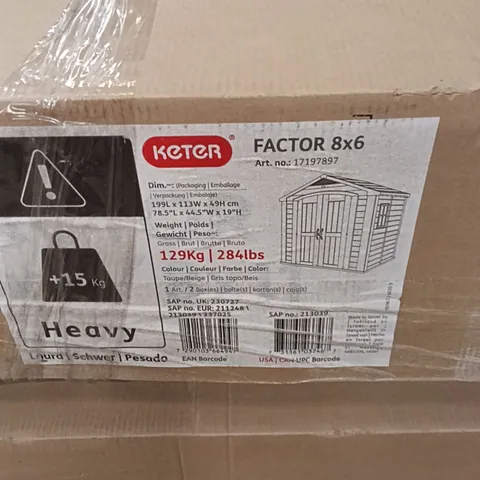 BOXED KETER FACTOR GARDEN SHED (2 boxes)