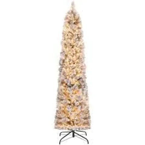 BOXED 6 FT PRE-LIT ARTIFICIAL CHRISTMAS TREE SLIM FLOCKED XMAS TREE W/150 LED LIGHTS