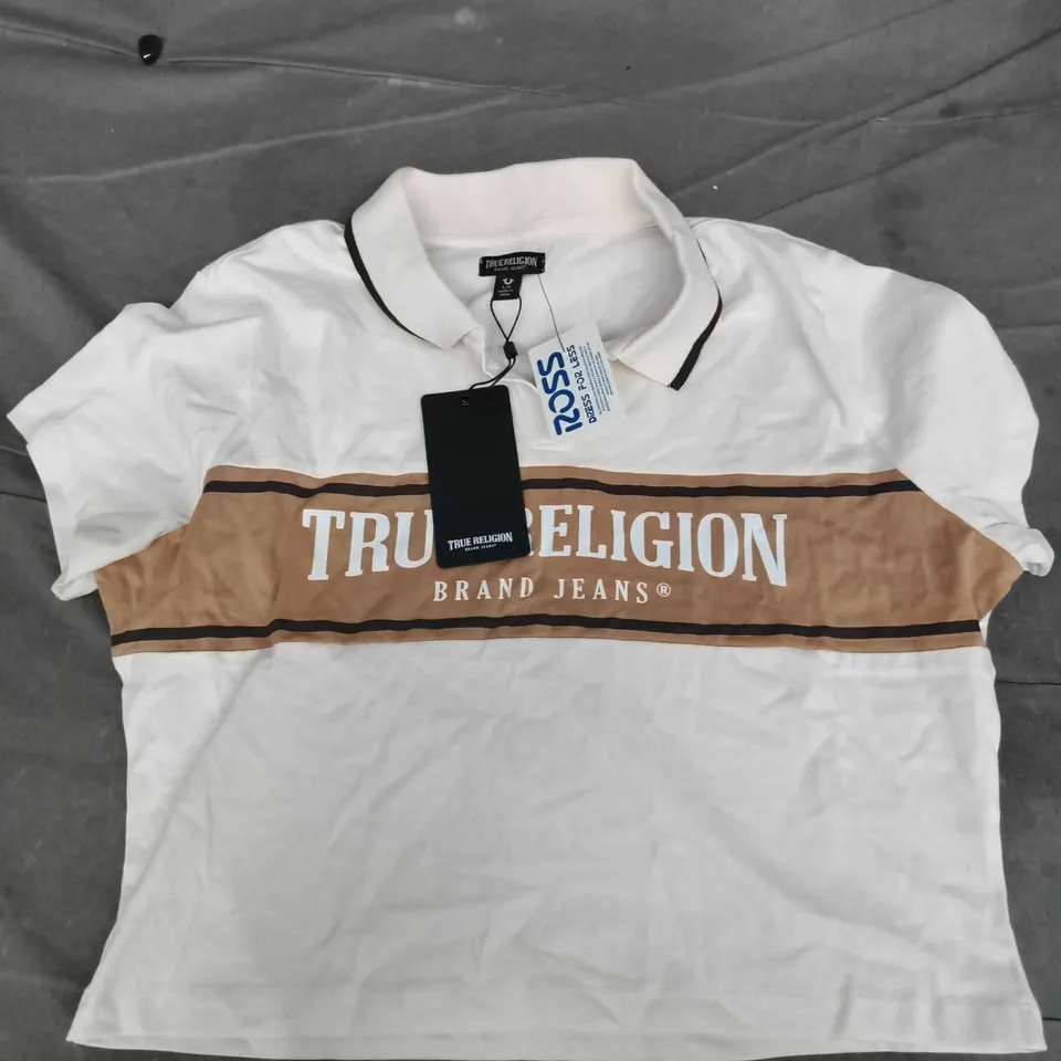 TRUE RELIGION PANEL SS POLO IN WHITE - LARGE