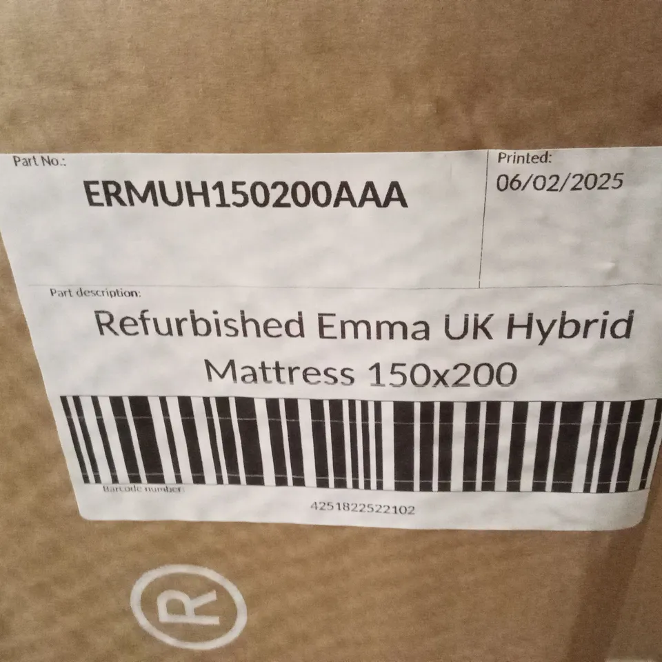 BOXED AND ROLLED MANUFACTURER REFURBISHED EMMA UK HYBRID MATTRESS 150 X 200CM (KING SIZE)