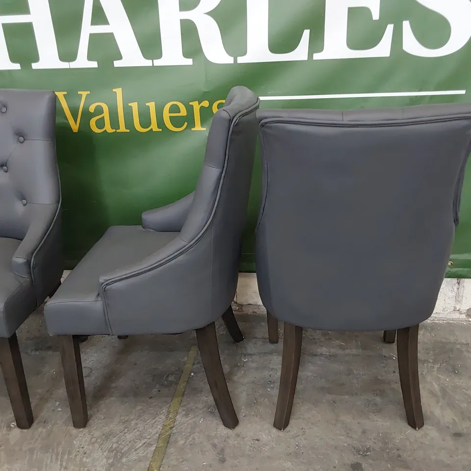 SET OF FOUR UPHOLSTERED BUTTONED BACK DINING CHAIRS GREY PU ON DARK WOOD LEGS 