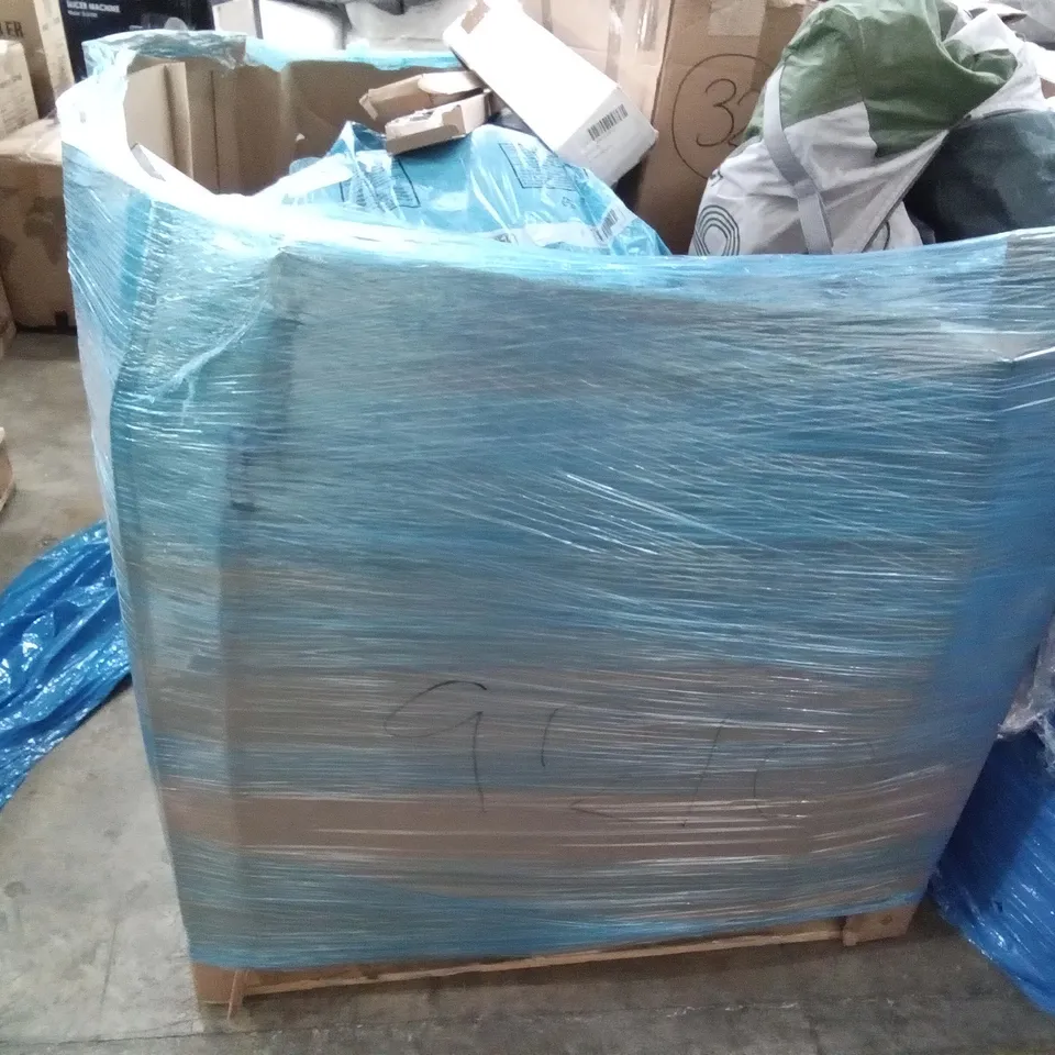 PALLET OF ASSORTED ITEMS INCLUDING MICROWAVE OVEN RACK, GETFIT PREMIUM KING AIR BED, PINK KEYBOARD AND MOUSE SET, AOZZY TOILET AUGER, SURFSTAR INFLATABLE BOARD