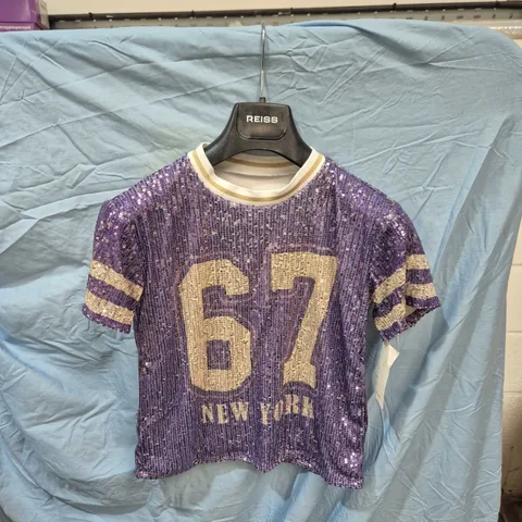 NEW COLLECTION PURPLE SEQUIN SHORT-SLEEVE TOP – UK 8 
