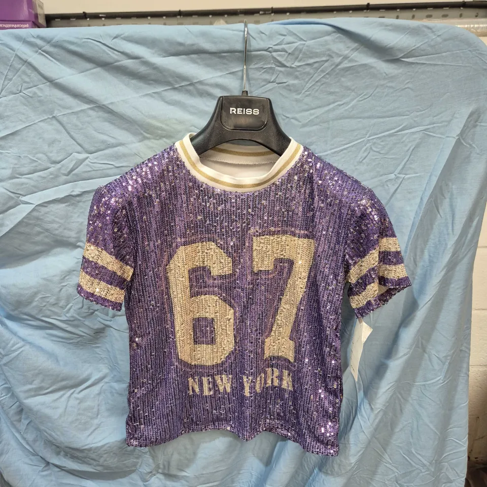 NEW COLLECTION PURPLE SEQUIN SHORT-SLEEVE TOP – UK 8