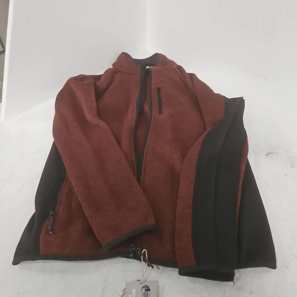 MOUNTAIN WAREHOUSE FULL ZIP FLEECE JACKET – RUST WITH BLACK PANELS, UK SIZE M