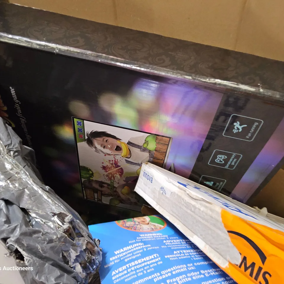 PALLET OF ASSORTED ITEMS TO INCLUDE, CAMERA DANCE MAT, KNITTING MZCHINE, DOLL TWIN STROLLER, HIGH FIDELITY TURNTABLE SYSTEM, TOILET SEATS.