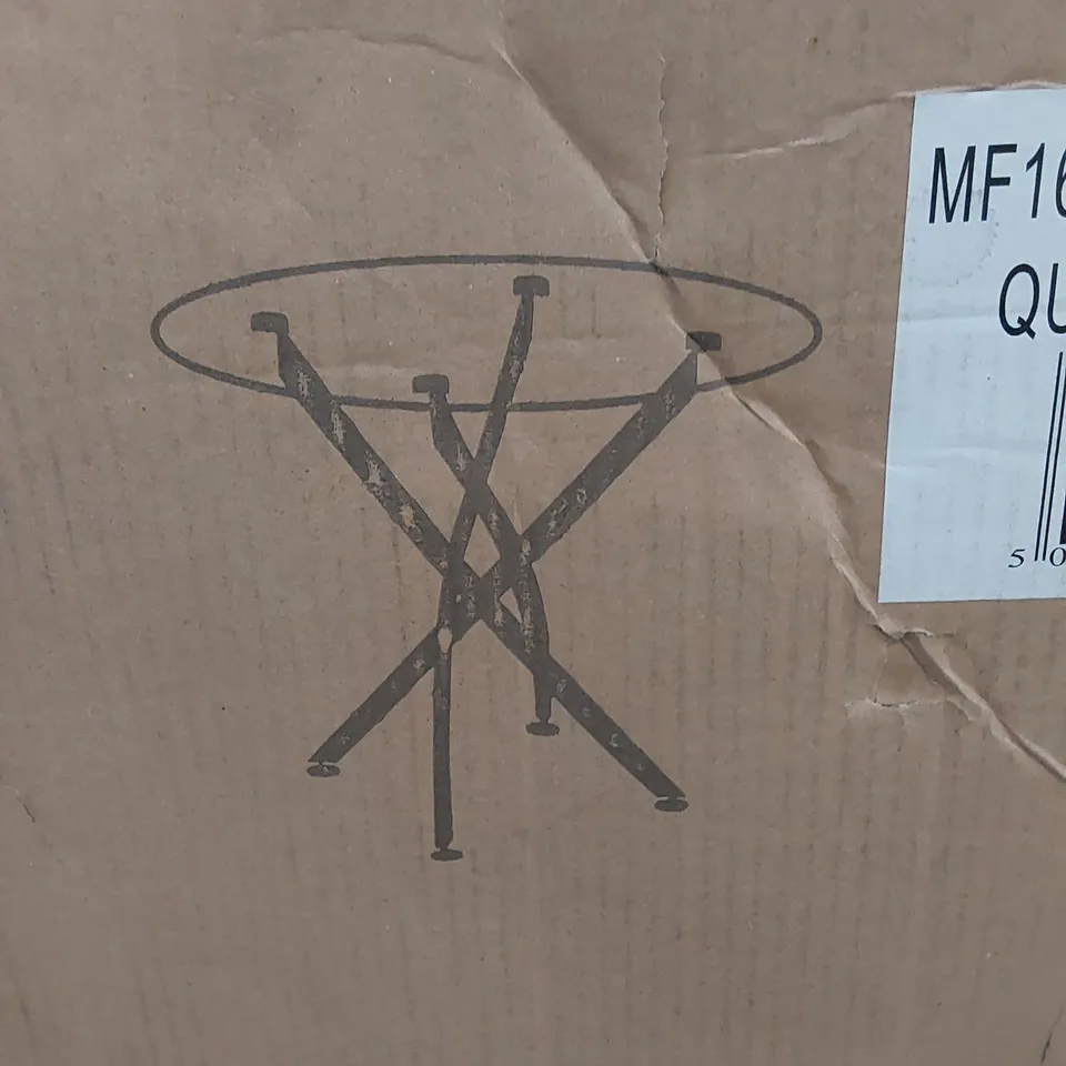 BOXED DESIGNER GLASS AND METAL DINING TABLE (2 BOXES)
