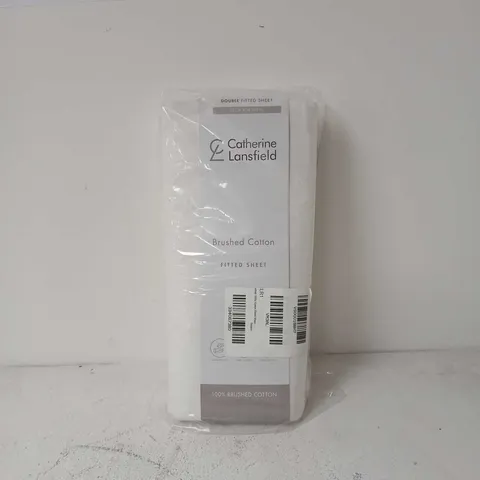 CATHERINE LANSFIELD BRUSHED 100% COTTON FITTED SHEET - WHITE - DOUBLE