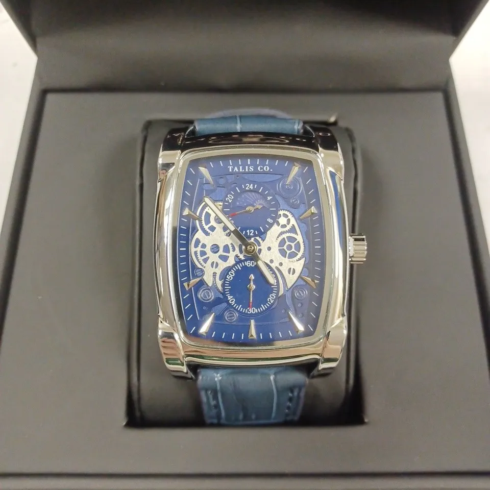 TALIS CO BLUE CROC LEATHER STRAP WRISTWATCH