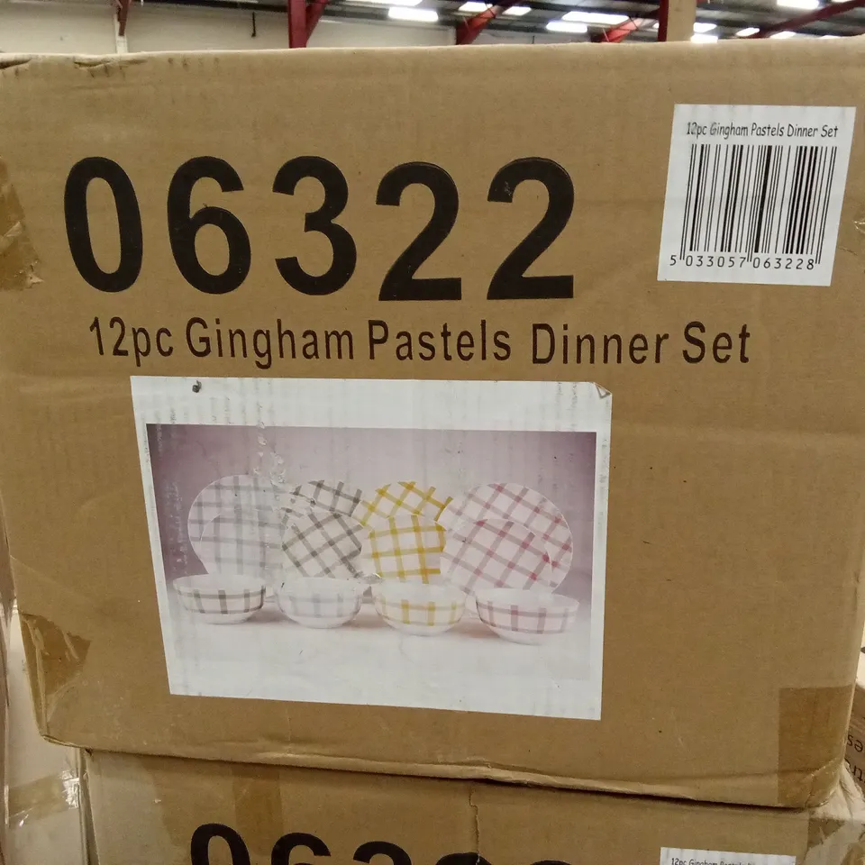 BOXED 12pc GINGHAM PASTELS DINNER SET (1 BOX)