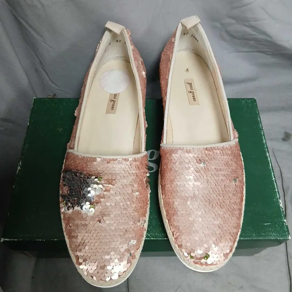 PAUL GREEN ROSE PINK SEQUIN SLIP-ON SHOES – UK 6 (EU 37)