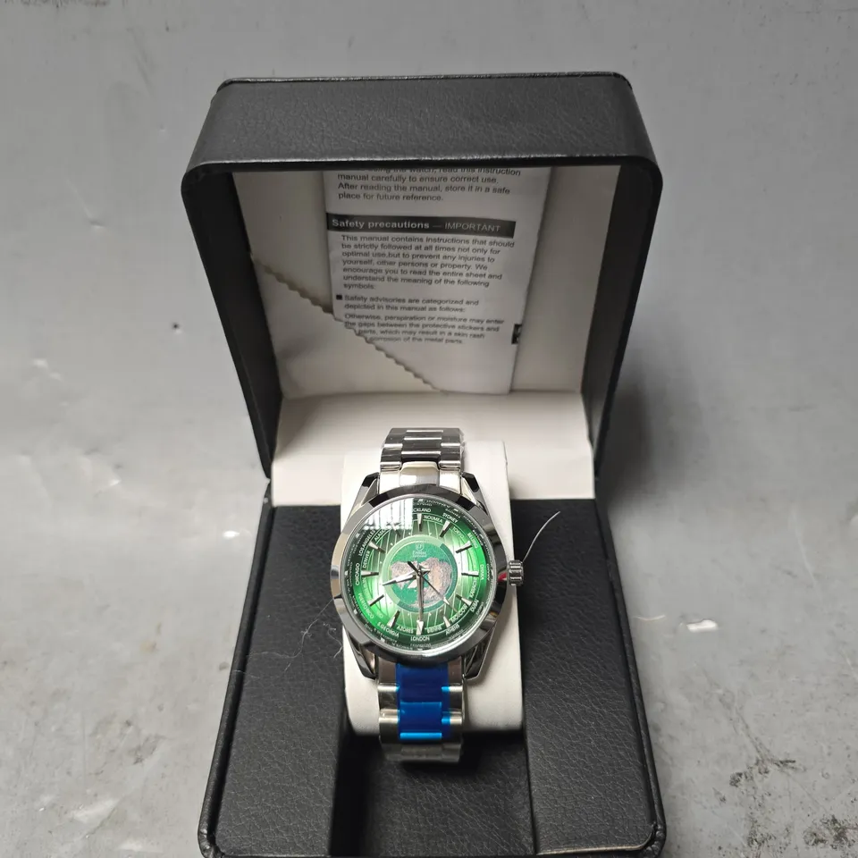 ERNEST FERDINAND WATCH – GLOBAL DIAL – STAINLESS STEEL STRAP – 3ATM WATER RESISTANT - GIFT BOX
