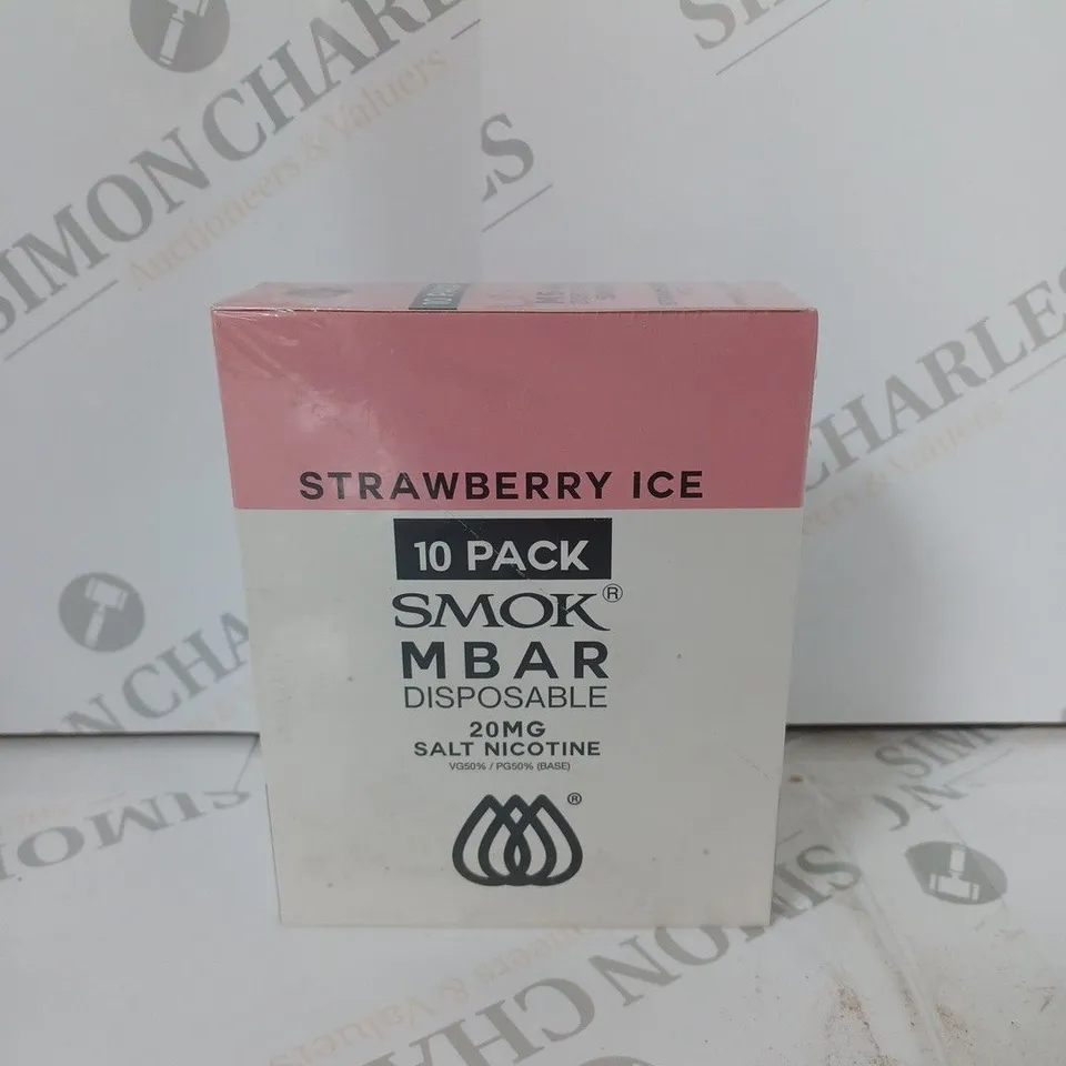 BOX OF APPROXIMATELY 10 BOXES OF STRAWBERRY ICE 10 PACK SMOK M BAR DISPOSABLE 20MG SALT NICOTINE - SEALED