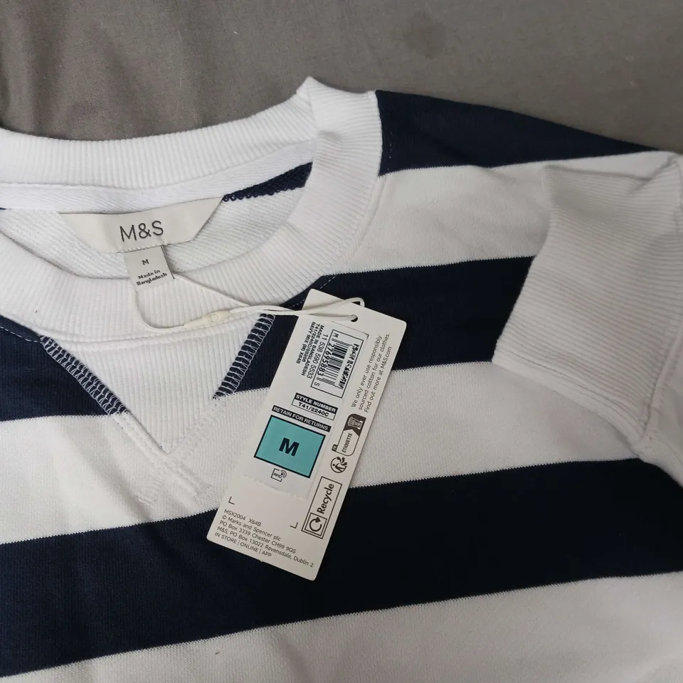 M&S STRIPED CREW JUMPER IN BLUE/WHITE - M