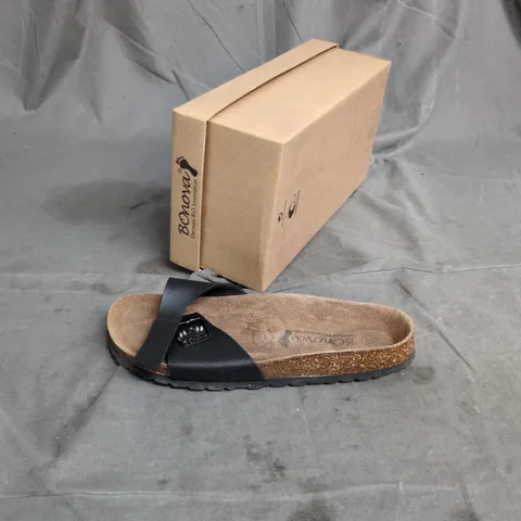 BONOVA CORK FOOTBED SANDALS WITH BLACK STRAPS – BOXED SIZE 39