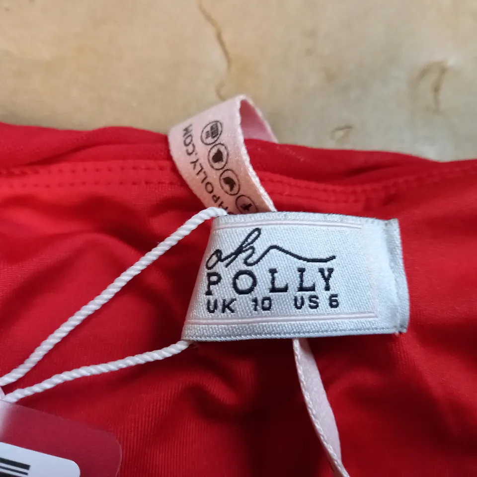 OH POLLY RED RUCHED ONE SLEEVE DRESS - SIZE 10