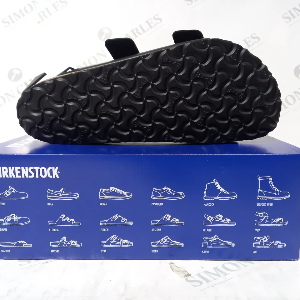 BOXED PAIR OF BIRKENSTOCK MILANO BS OPEN TOE SANDALS IN BLACK UK SIZE 7.5