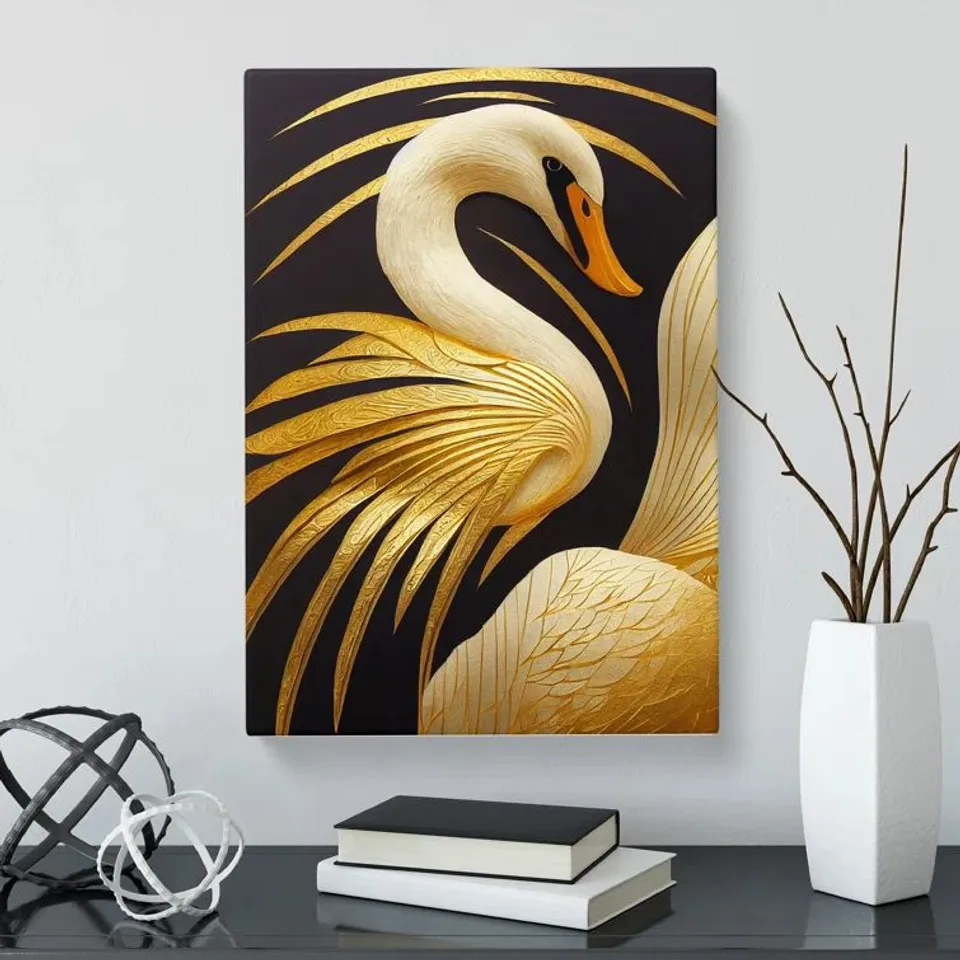 WRAP AROUND CANVASS PRINT 'SWAN GOLD LEAF'