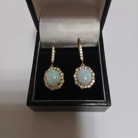 OPAL STYLE HALO DROP EARRINGS IN GOLD-TONE SETTING WITH CRYSTAL SURROUND