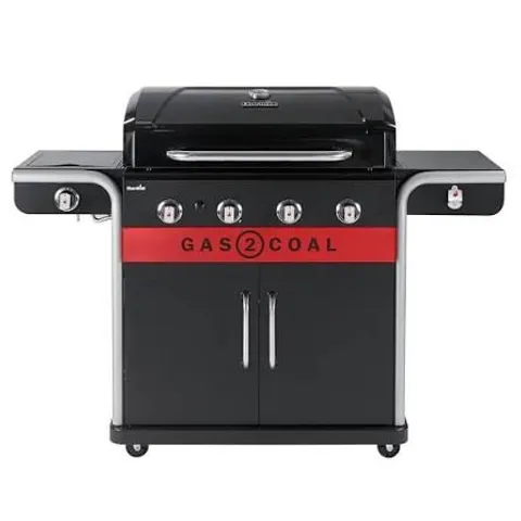 4-BURNER HYBRID GAS & CHARCOAL BARBECUE GRILL WITH ELECTRONIC IGNITION