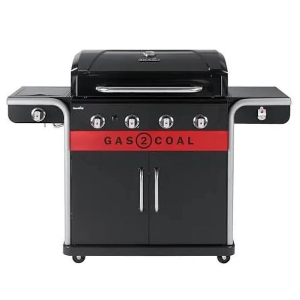 4-BURNER HYBRID GAS & CHARCOAL BARBECUE GRILL WITH ELECTRONIC IGNITION