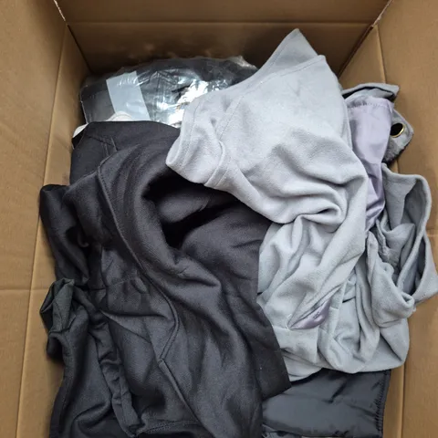 LARGE BOX OF ASSORTED CLOTHING ITEMS IN VARIOUS SIZES, STYLES AND COLOUR 