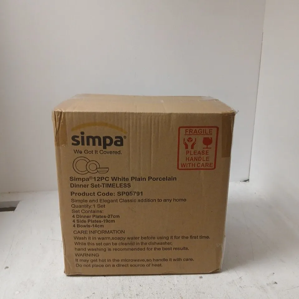 BOXED SIMPA 12-PIECE WHITE PORCELAIN DINNER SET – TIMELESS
