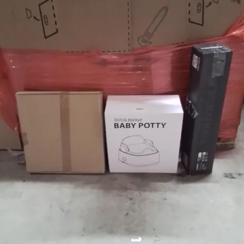 PALLET OF ASSORTED HOUSEHOLD GOODS AND PRODUCTS TO INCLUDE;COMPUTER DESK MAT,CLOCK,BABY POTTY 