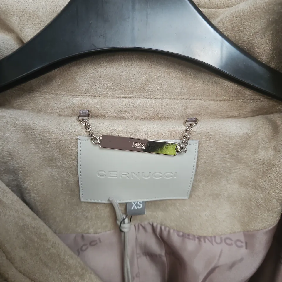 CERNUCCI CROPPED SUEDE BOMBER JACKET – BEIGE, UK 6 (XS)