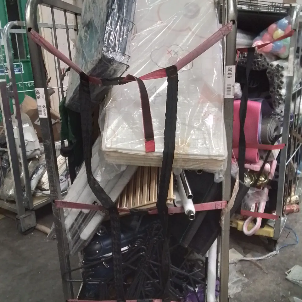 CAGE OF ASSORTED HOUSEHOLD GOODS AND PRODUCTS TO INCLUDE;DOG CAGE,SUITCASE,BIKE HELMET,AIR FRYER