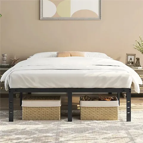 BOXED YAHEETECH BLACK 5FT KING METAL BED FRAME WITH HEAVY DUTY STEEL SLAT SUPPORT, 41.5 CM