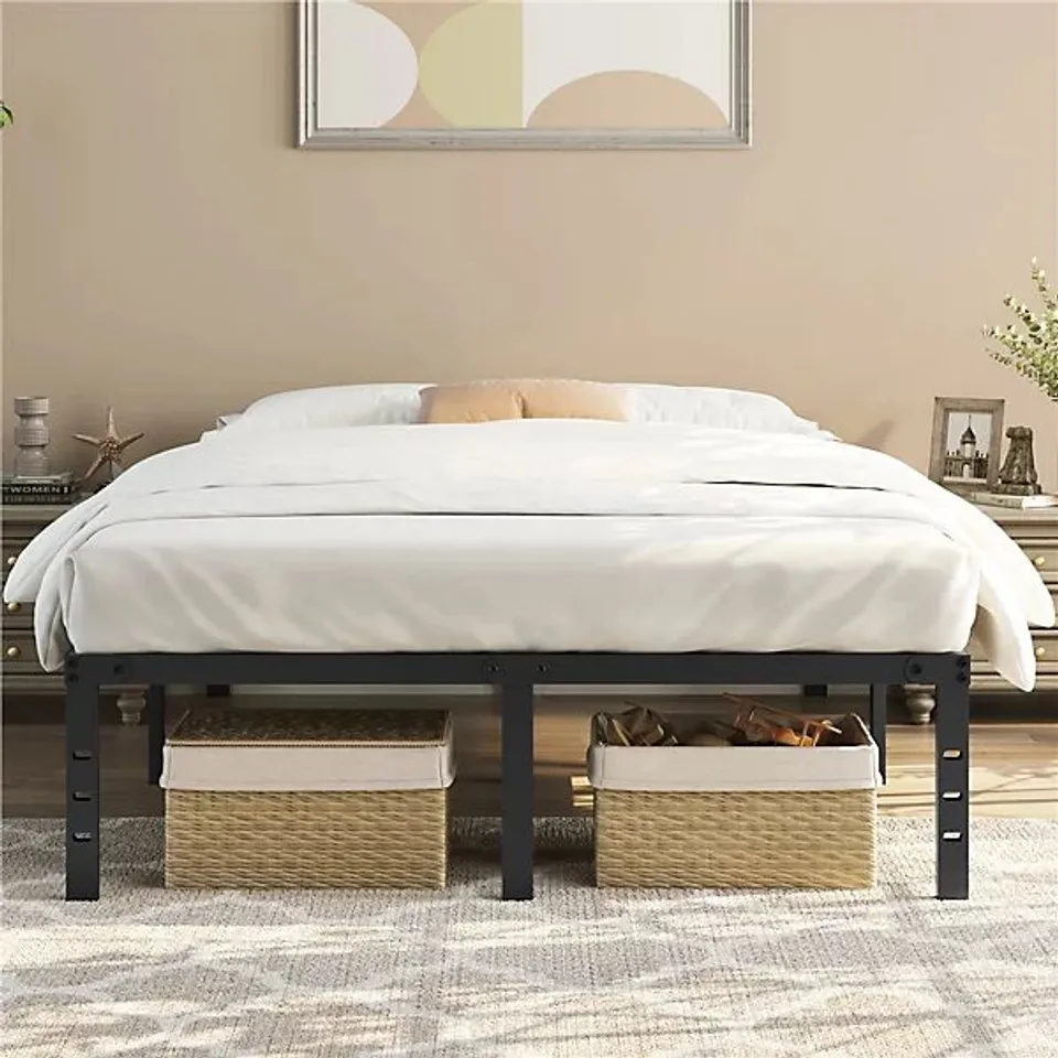 BOXED YAHEETECH BLACK 5FT KING METAL BED FRAME WITH HEAVY DUTY STEEL SLAT SUPPORT, 41.5 CM