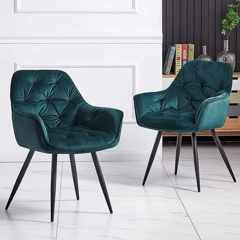 BOXED VELVET UPHOLSTERED ARMCHAIR RUNGE (SET OF 2) - LIGHT TEAL, 1 BOX