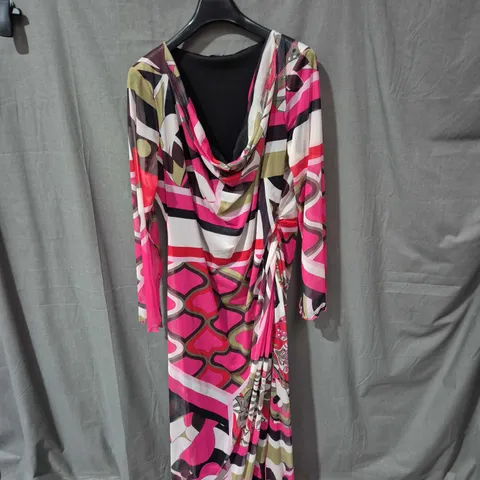 FASHION // SZN MAXI DRESS – UK 22 – PINK/BLACK ABSTRACT PRINT
